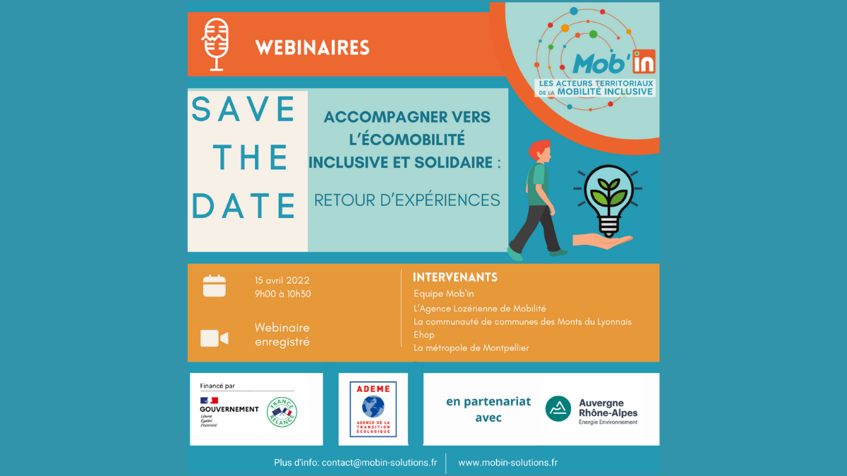 « Accompagner vers l’écomobilité inclusive et solidaire : retour d’experiences » – inscription au webinaire Mob’in du 15 avril