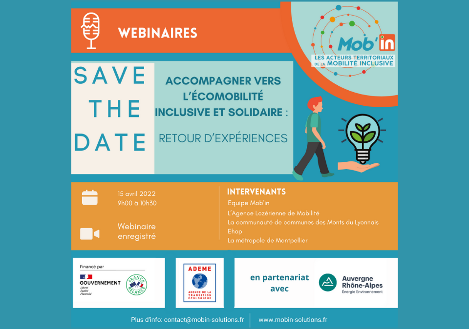 « Accompagner vers l’écomobilité inclusive et solidaire : retour d’experiences » – inscription au webinaire Mob’in du 15 avril