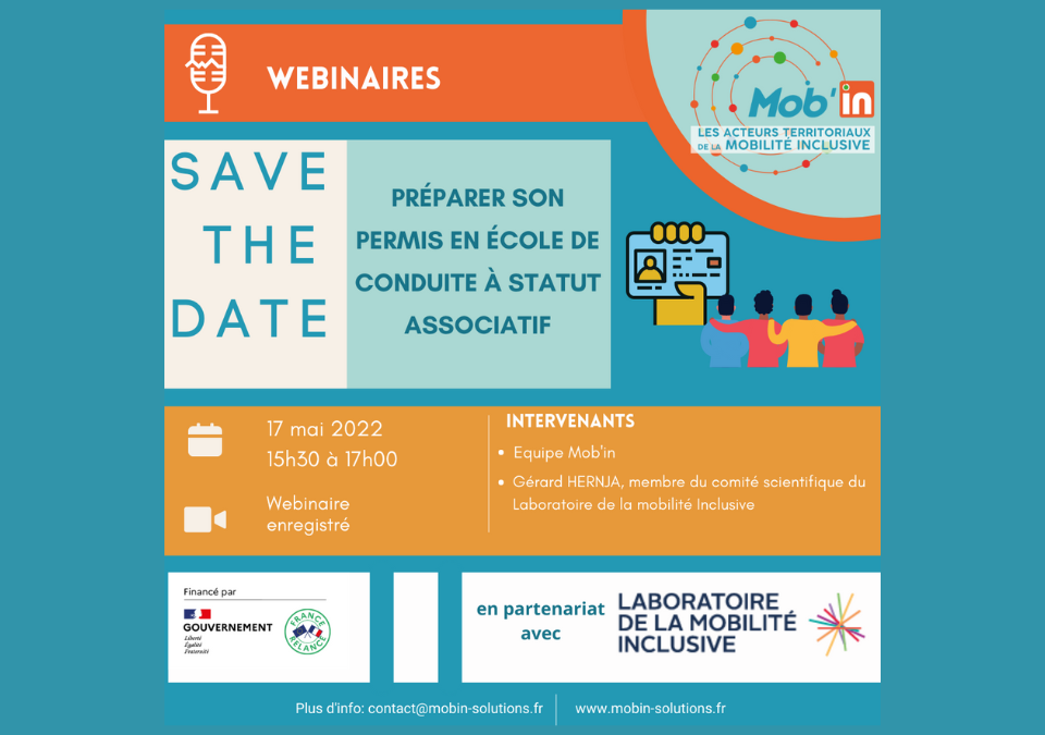 [RDV Partenaire] »Préparer son permis en école de conduite à statut associatif  » – inscription au webinaire Mob’in du 17 mai