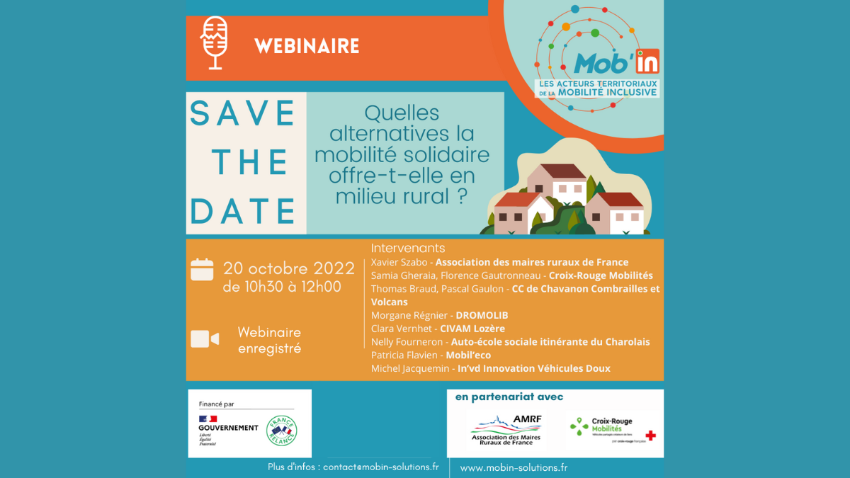 [RDV Partenaire] Mob&rsquo;in : « Quelles alternatives la mobilité solidaire offre-t-elle en milieu rural ? » – webinaire du 20 oct.