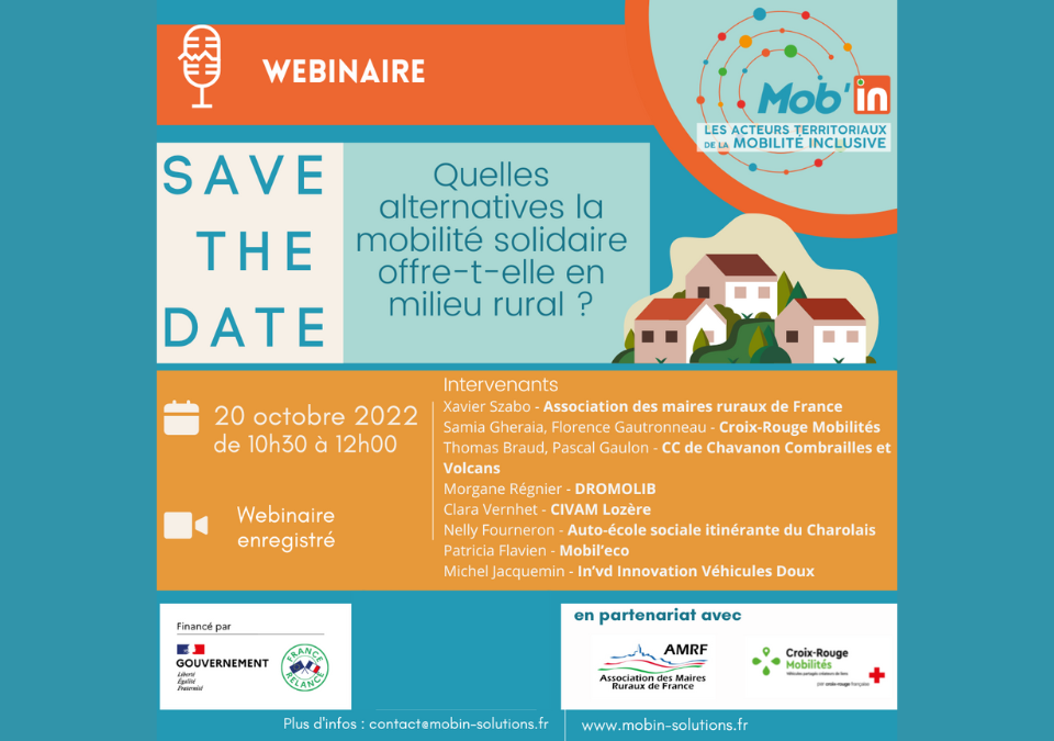 [RDV Partenaire] Mob’in : « Quelles alternatives la mobilité solidaire offre-t-elle en milieu rural ? » – webinaire du 20 oct.
