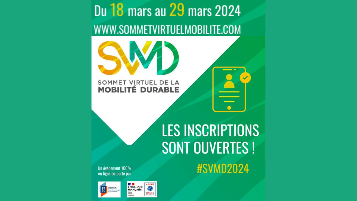 Co-porté par l’ADEME et l’APCC (Association des Professionnels en Conseil Climat, énergie et environnement), le Sommet Virtuel de la Mobilité Durable 100% en ligne et gratuit aura lieu du 18 au 29 mars. Cet évènement vise à accélérer la décarbonation des mobilités dans les organisations et sur les territoires. L’évènement se déroulera sur 2 semaines et sera composé de 20 webconférences d’1h30 et d’ateliers en ligne d’1h.